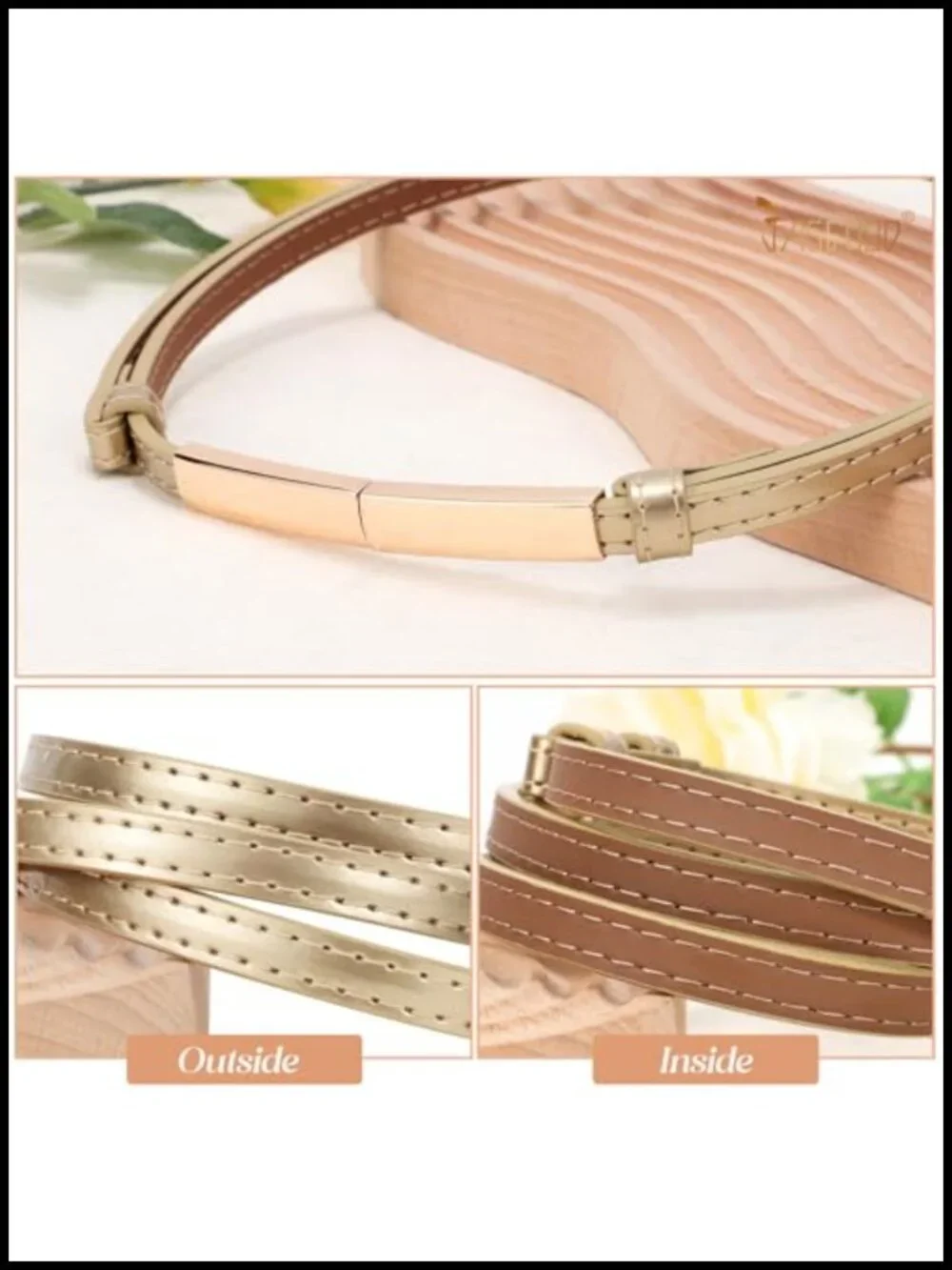 Skinny Patent Leather Belt for Women, Adjustable Waist Belt, Gold Buckle, 2 Pack